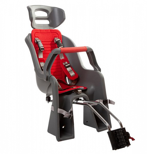 Кресло детское заднее Sunnywheel в цветной коробке, модель SW-BC-137, серое с красным текстилем.